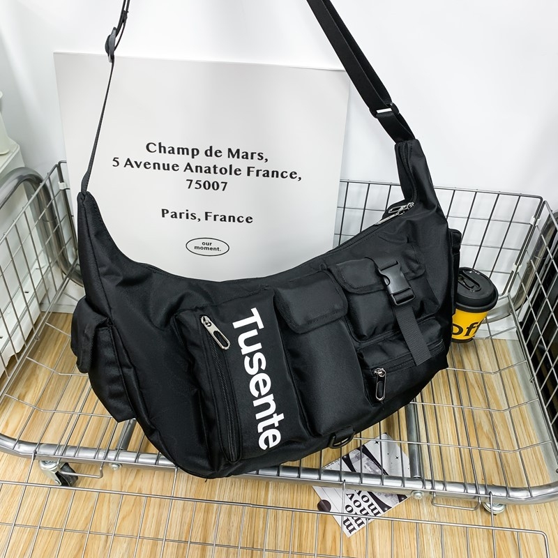 Muška crossbody torba, ulični stil, Oxford tkanina, otporna na habanje, uzorak s slovom, podstava od poliestera (Dnevna upotreba)