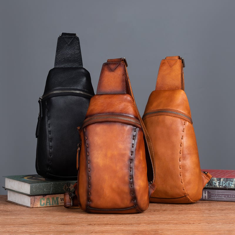 Unisex δερμάτινη τσάντα στήθους για επιχειρηματική χρήση, μοντέλο 13543, βαμβακερή επένδυση που αναπνέει, καλοκαίρι 2024