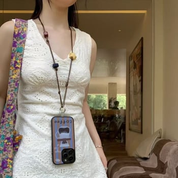 Mobiltelefon-nyakpánt — Star Retro olajos viaszos zsinór, magas rugalmasságú pamut, fém csat