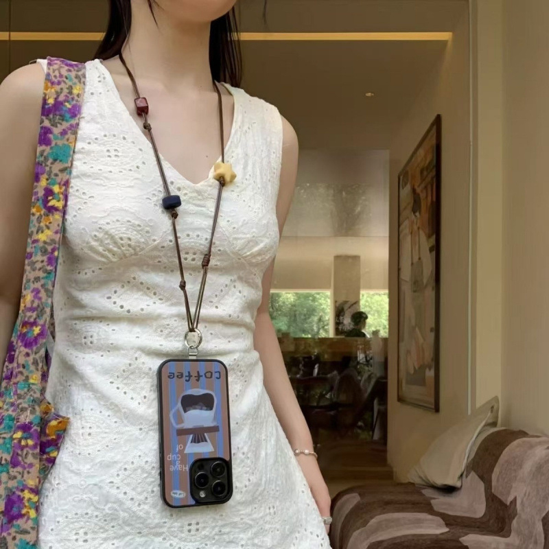 Mobiltelefon-nyakpánt — Star Retro olajos viaszos zsinór, magas rugalmasságú pamut, fém csat