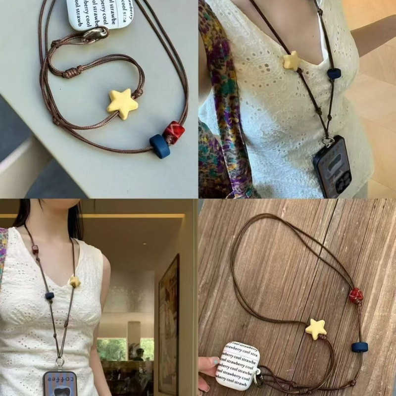 Mobiltelefon-nyakpánt — Star Retro olajos viaszos zsinór, magas rugalmasságú pamut, fém csat