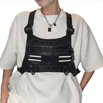 Vyrų krūtinės krepšys su kiberfunkcijos stiliumi, nailonas, atsparus vandeniui ir dilimui.