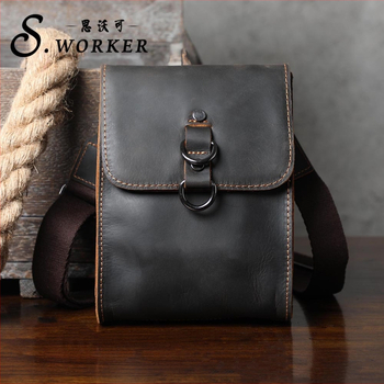 Vyriška pečių rankinė – viršutinis karvės odos sluoksnis (Top Layer Cowhide), Crazy Horse Leather, Crossbody stilius, kišenės telefonui, raktams ir cigaretėms, poliesterio-paminkštintos medžiagos pamušalas