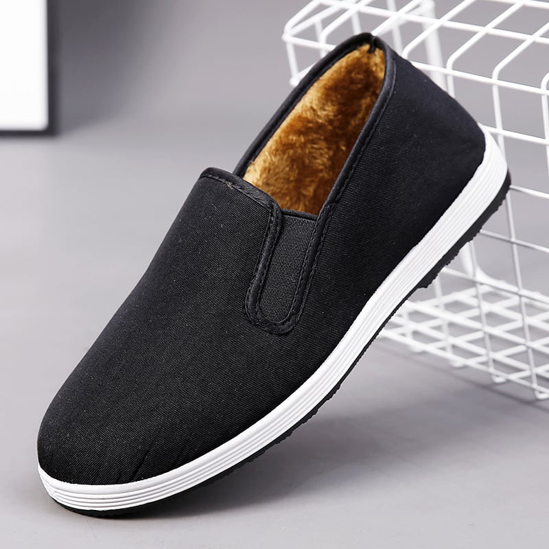Cipele slip-on od pamuka, okrugli vrh, pamuk gornji dio, srednja visina, nizak potpetica 1–3 cm, podstava od umjetnog kratkog krzna