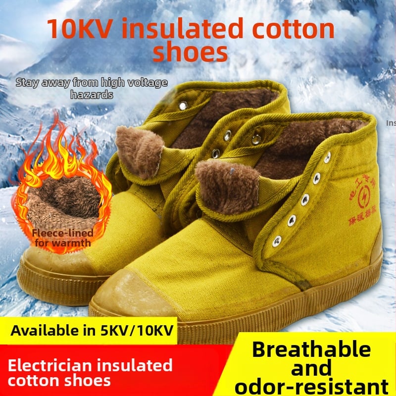 Изолирани обувки за електротехници - 10kV рейтинг, гумирана подметка, висок връх, подплатени с флийс, противохлъзгави