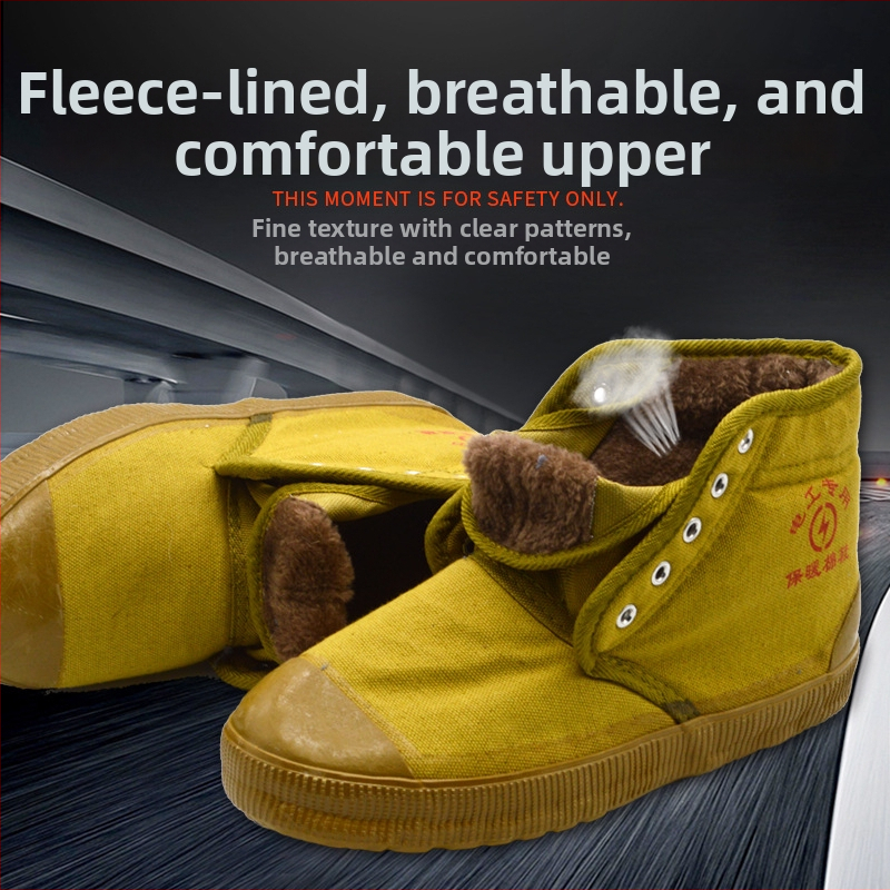 Изолирани обувки за електротехници - 10kV рейтинг, гумирана подметка, висок връх, подплатени с флийс, противохлъзгави