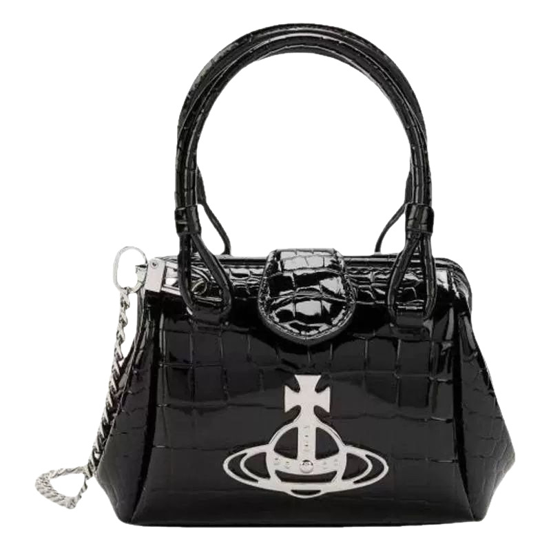 PU crossbody torba s krokodilskim uzorkom i lakiranim završetkom, lančani remen, ovalni oblik, zatvarač