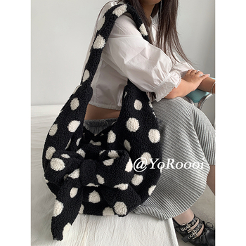 Tote torba od vunenog pliša, unisex stil, uspravni kvadratni oblik, otvoreni vrh, unutarnja džep s zatvaračem
