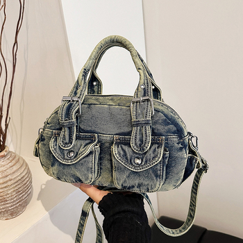 Denim torba u street stilu s horizontalnim kvadratnim oblikom, poliester podstava i zatvarač