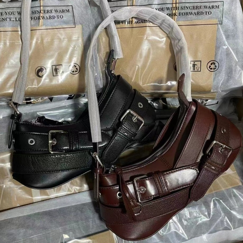 Torba za pazuh s ukrasom pojasa, retro stil, PU koža, vodoravni kvadratni oblik, zatvarač