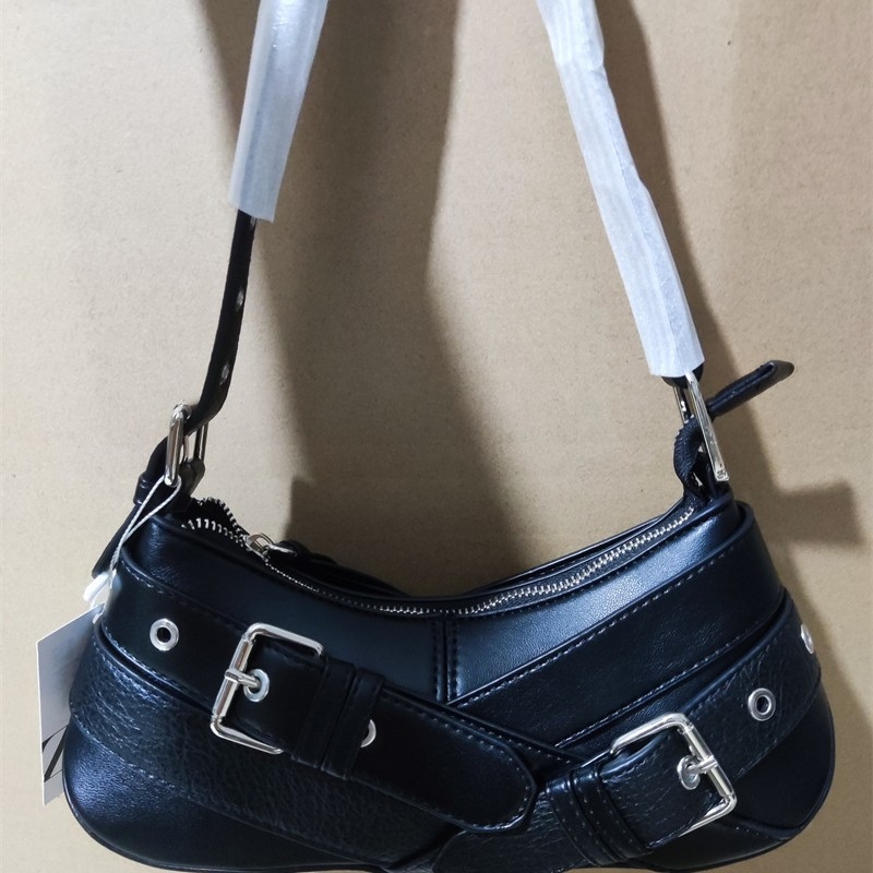 Torba za pazuh s ukrasom pojasa, retro stil, PU koža, vodoravni kvadratni oblik, zatvarač