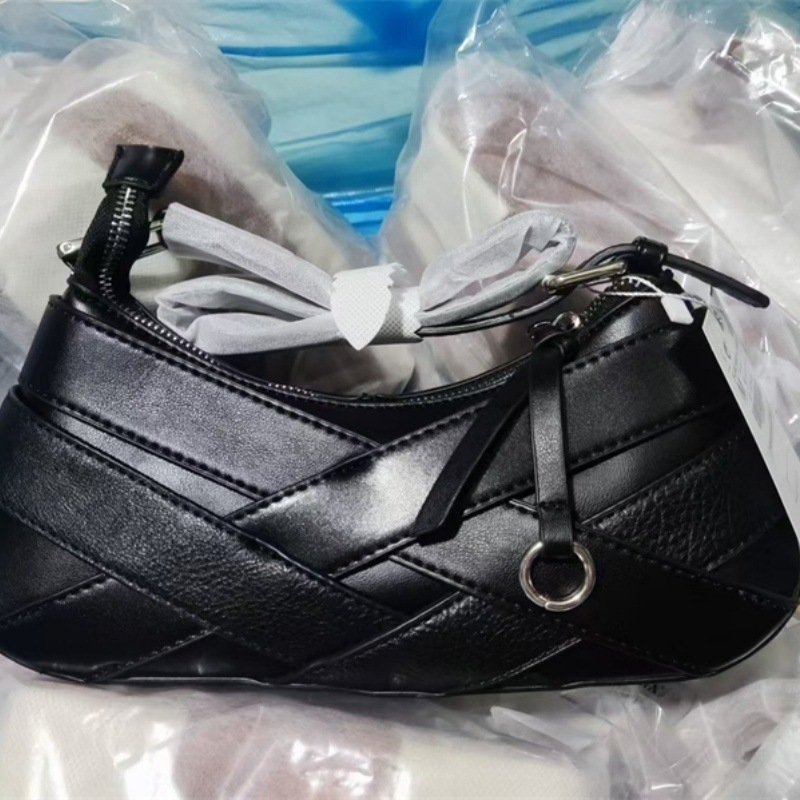 Torba za pazuh s ukrasom pojasa, retro stil, PU koža, vodoravni kvadratni oblik, zatvarač