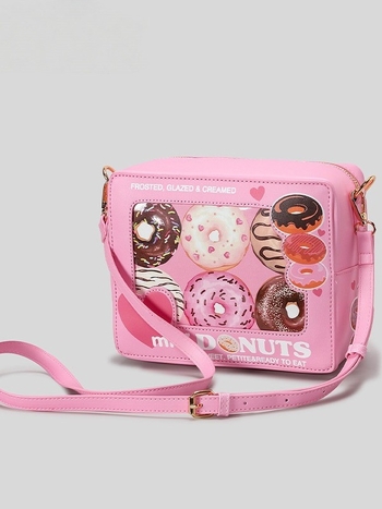 Slatka ružičasta torbica za preko ramena s printom donut, kvadratnog oblika