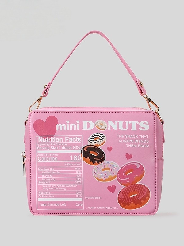 Slatka ružičasta torbica za preko ramena s printom donut, kvadratnog oblika