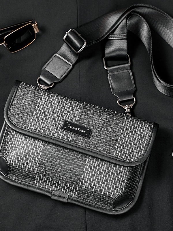 Vyrų pečių krepšys - gatvės stilius, PU medžiaga, dryžių raštas, atspari vandeniui (laisvalaikio kelionės, poliesterio pamušalas, dryžių raštas)