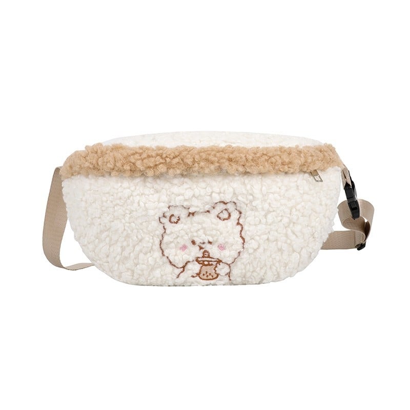 Pliš Crossbody torba – japanski stil crtić, ulični trend, vodoravni kvadratni oblik, zatvarač, poliester podstava