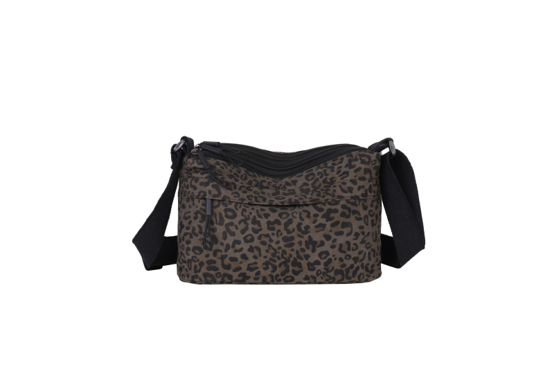 Ženska crossbody torba u korejskom stilu, velika kapaciteta, leopard uzorak, višeslojni dizajn, zatvaranje na zip