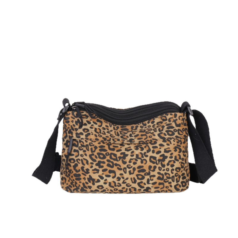 Ženska crossbody torba u korejskom stilu, velika kapaciteta, leopard uzorak, višeslojni dizajn, zatvaranje na zip