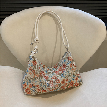 Ženska torba s nišnim dizajnom – jacquard izvezeni tote, platno, zatvaranje na zip, stil Mini Square Bag, Proizvodni kod 411319941888