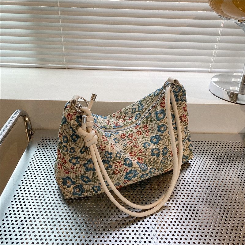 Ženska torba s nišnim dizajnom – jacquard izvezeni tote, platno, zatvaranje na zip, stil Mini Square Bag, Proizvodni kod 411319941888