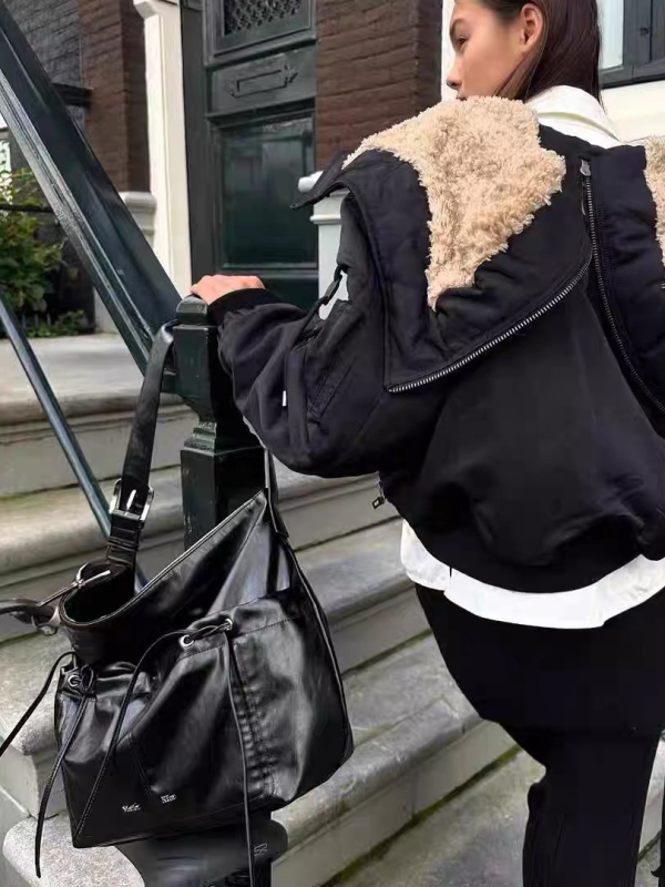 Bowknot torba za ramena za žene – PU materijal, horizontalni kvadratni oblik, zatvaranje zatvaračem, poliester podstava, džep za telefon