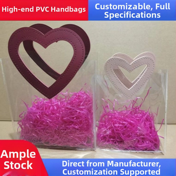 Geantă de cadouri din PVC în formă de inimă, transparentă, cu logo personalizat, imprimare prin presare la înaltă frecvență