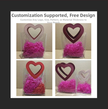 Geantă de cadouri din PVC în formă de inimă, transparentă, cu logo personalizat, imprimare prin presare la înaltă frecvență