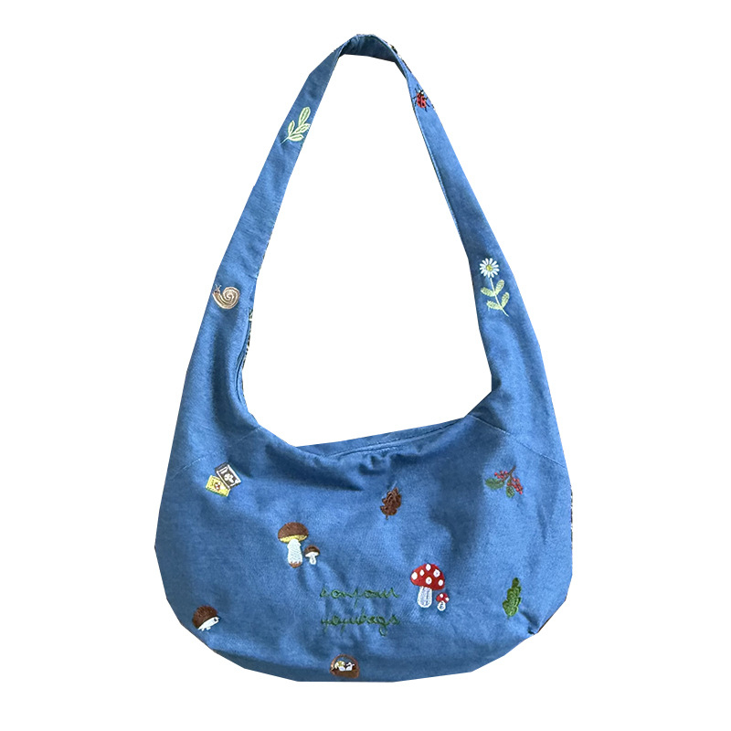 Ženska denim crossbody torba, street style, dumpling oblik, zatvaranje na zip, unutarnji džep sa zipom, podstava poliester