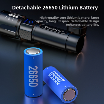 LED фенер с ръчен генератор, 30W, алуминиева сплав, 26650 литиева батерия, презареждаем, обхват до 500 m