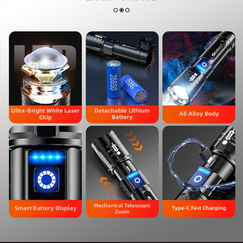 LED фенер с ръчен генератор, 30W, алуминиева сплав, 26650 литиева батерия, презареждаем, обхват до 500 m