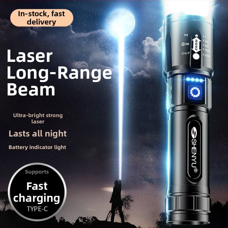 LED фенер с ръчен генератор, 30W, алуминиева сплав, 26650 литиева батерия, презареждаем, обхват до 500 m