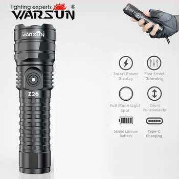 Фенер Z26 Warsun – LED фенер, зум, обхват над 500 м, презареждаем, алуминиева сплав