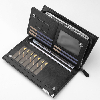 Muški dugi novčanik od PU kože s patentnim zatvaračem, zaštita od krađe, višestruki džepovi za kartice, čvrsti uzorak.