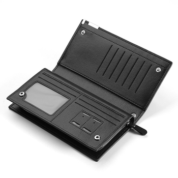 Muški dugi novčanik od PU kože s patentnim zatvaračem, zaštita od krađe, višestruki džepovi za kartice, čvrsti uzorak.