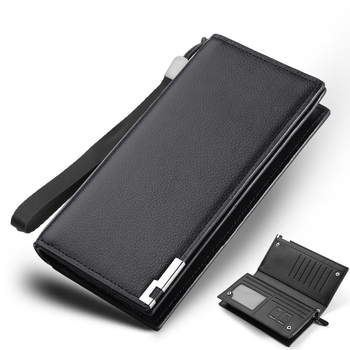 Muški dugi novčanik od PU kože s patentnim zatvaračem, zaštita od krađe, višestruki džepovi za kartice, čvrsti uzorak.