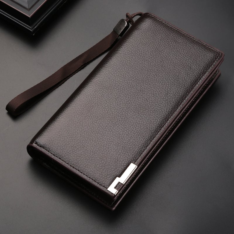 Muški dugi novčanik od PU kože s patentnim zatvaračem, zaštita od krađe, višestruki džepovi za kartice, čvrsti uzorak.