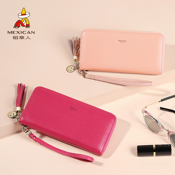 Clutch somiņa no liellopa ādas ar rāvējslēdzēju, garā maku stila dizains, pilsētas vienkāršība, korejiskais stils, ziemas izlaidums 2024