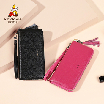 Clutch somiņa no liellopa ādas ar rāvējslēdzēju, garā maku stila dizains, pilsētas vienkāršība, korejiskais stils, ziemas izlaidums 2024