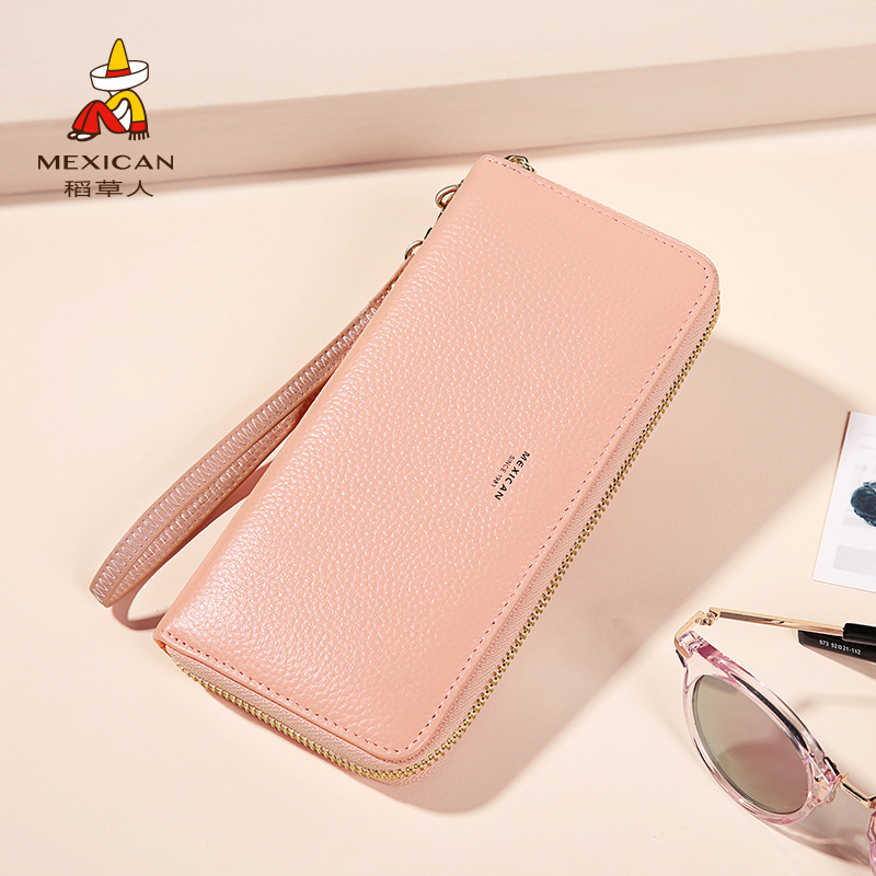 Clutch somiņa no liellopa ādas ar rāvējslēdzēju, garā maku stila dizains, pilsētas vienkāršība, korejiskais stils, ziemas izlaidums 2024