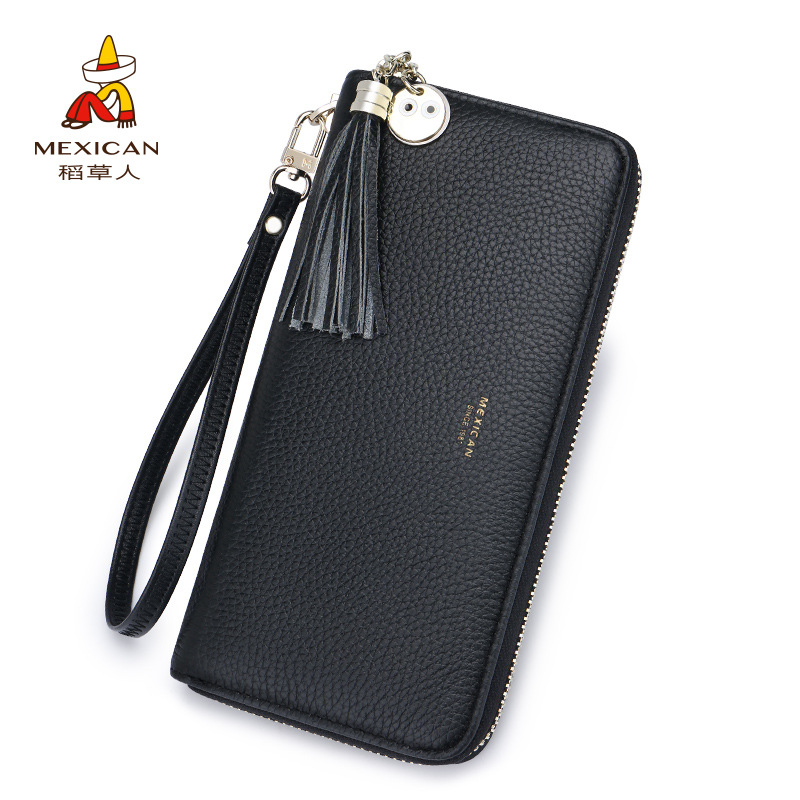 Clutch somiņa no liellopa ādas ar rāvējslēdzēju, garā maku stila dizains, pilsētas vienkāršība, korejiskais stils, ziemas izlaidums 2024