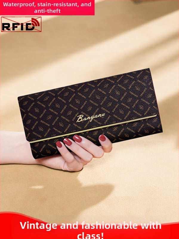 Portofel femei cu fermoar lung, PVC, model geometric, Ban yano, căptușeală poliester, rezistent la uzură și antifurt.