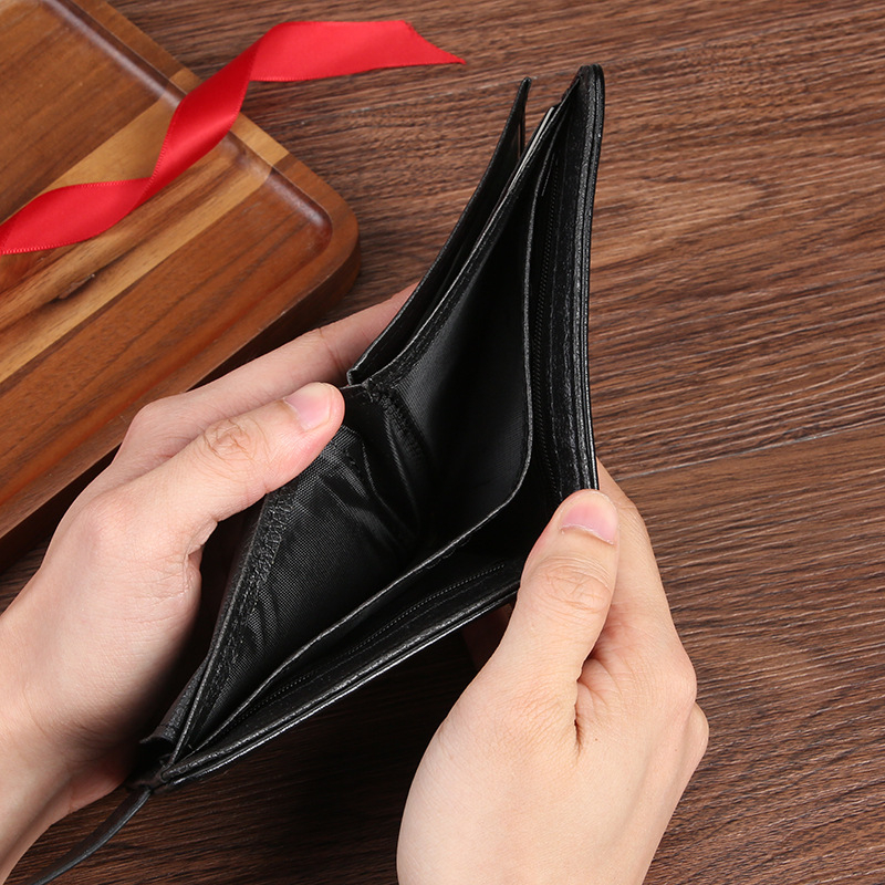 Muški PU novčanik – horizontalni kratki bifold sa zatvaračem na zip, retro stil; jednobojni uzorak; prozračan, ultra lagan, otporan na habanje