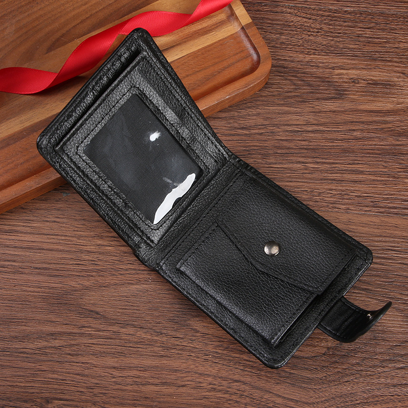 Muški PU novčanik – horizontalni kratki bifold sa zatvaračem na zip, retro stil; jednobojni uzorak; prozračan, ultra lagan, otporan na habanje