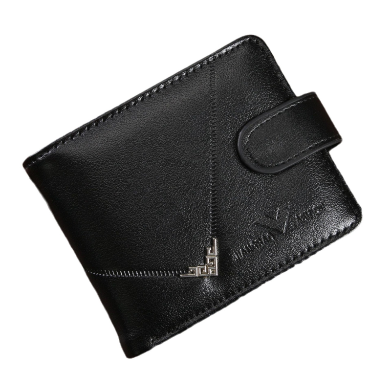 Muški PU novčanik – horizontalni kratki bifold sa zatvaračem na zip, retro stil; jednobojni uzorak; prozračan, ultra lagan, otporan na habanje