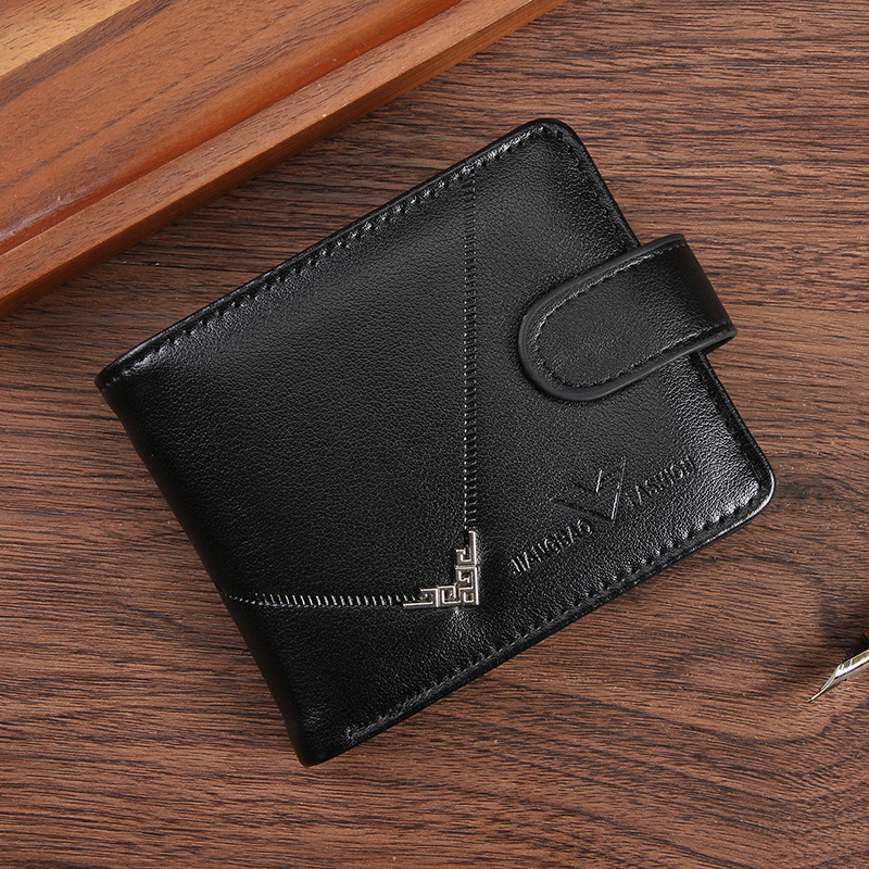 Muški PU novčanik – horizontalni kratki bifold sa zatvaračem na zip, retro stil; jednobojni uzorak; prozračan, ultra lagan, otporan na habanje