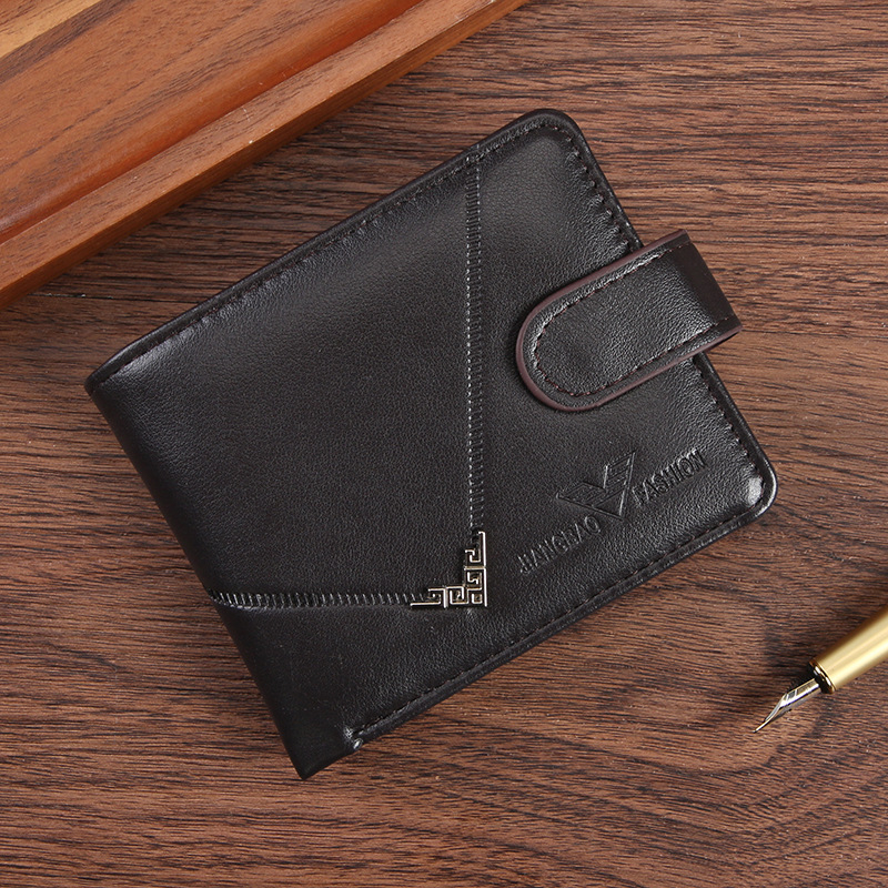 Muški PU novčanik – horizontalni kratki bifold sa zatvaračem na zip, retro stil; jednobojni uzorak; prozračan, ultra lagan, otporan na habanje