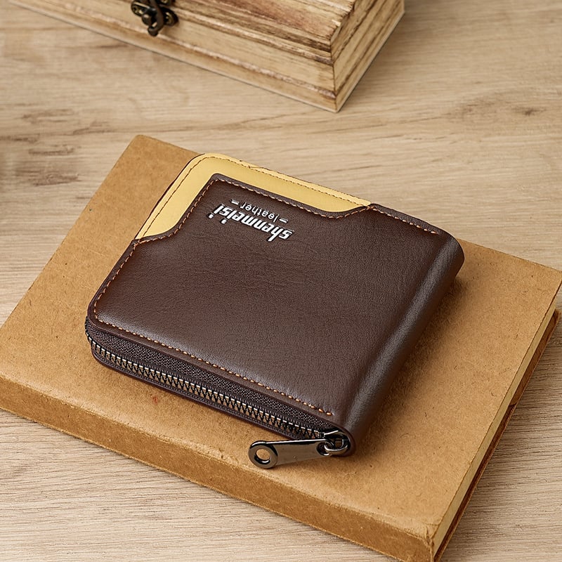 Muški novčanik od PU s patentnim zatvaračem, velika kapaciteta, retro stil, proširiva kapsa za novac, kratki lanac, svakodnevna uporaba