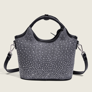 Yimaner rhinestone bucket tote torba, košarasti urban dizajn, magnetsko zatvaranje, poliesterska podstava, unutarnja džep sa zipom