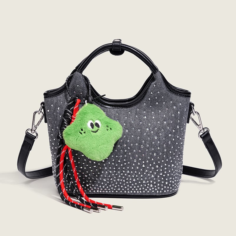 Yimaner rhinestone bucket tote torba, košarasti urban dizajn, magnetsko zatvaranje, poliesterska podstava, unutarnja džep sa zipom