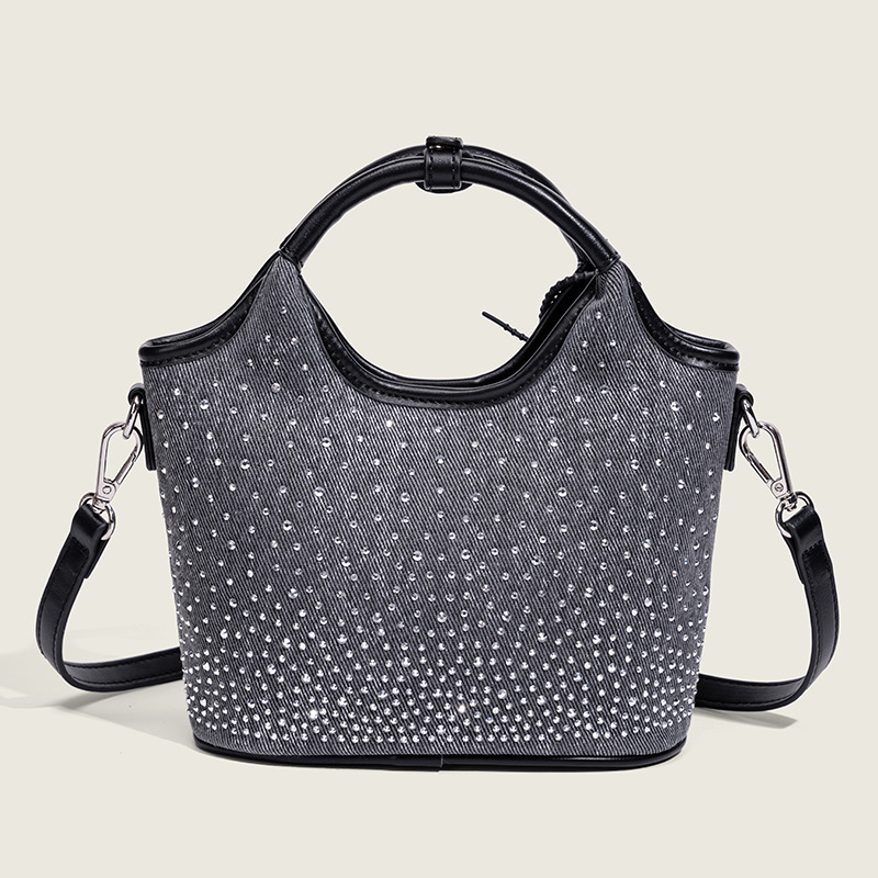 Yimaner rhinestone bucket tote torba, košarasti urban dizajn, magnetsko zatvaranje, poliesterska podstava, unutarnja džep sa zipom